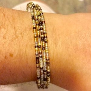 New 3x large wrap bracelet handmade beaded neutral colors browns